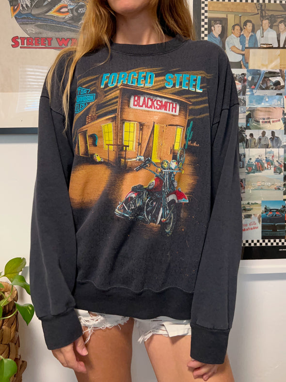 Vintage 80's/90's Distressed Forged Steel Harley Sweatshirt