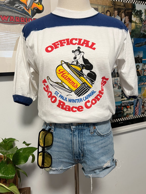 Vintage 80’s Hamm’s I-500 Race Ringer Tee