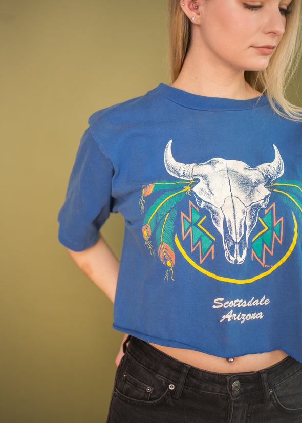 Vintage 90s Cowskull Scottsdale Cropped Tee