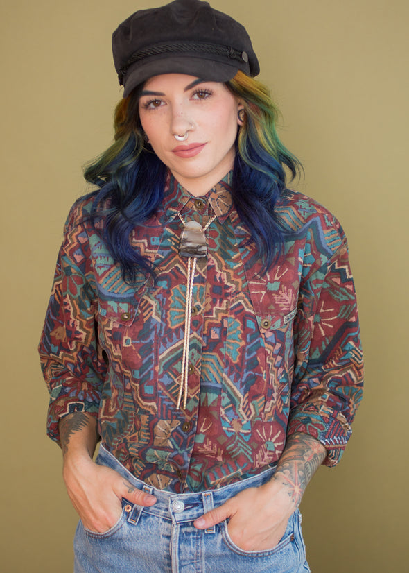 Vintage 90s Western Abstract Print Button Up