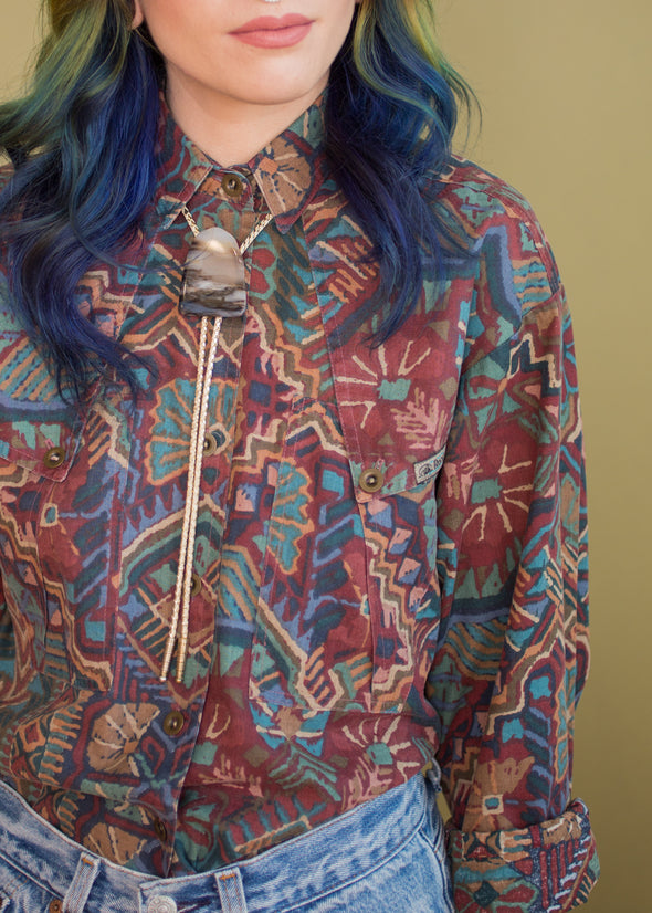 Vintage 90s Western Abstract Print Button Up