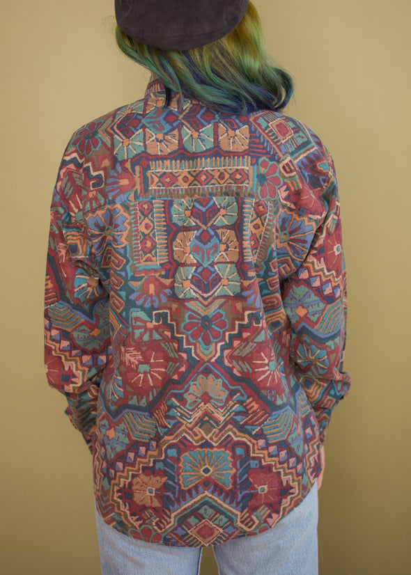 Vintage 90s Western Abstract Print Button Up