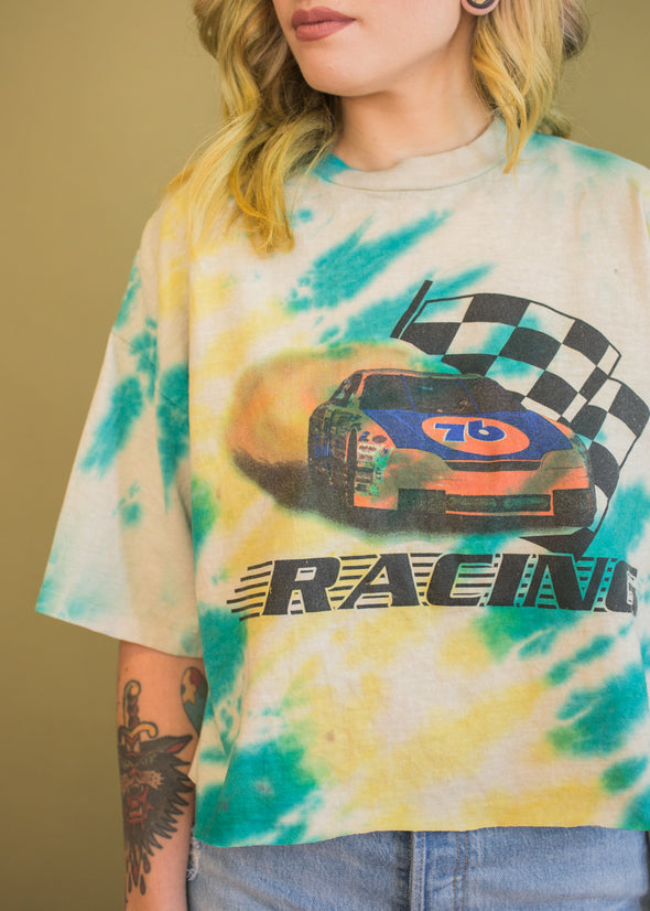 Vintage 90s Cropped Tie Dye Racing Tee