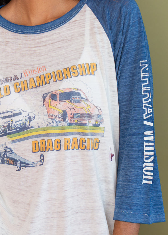 Vintage 1982 Paper Thin NHRA Drag Race Raglan