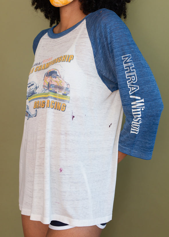 Vintage 1982 Paper Thin NHRA Drag Race Raglan