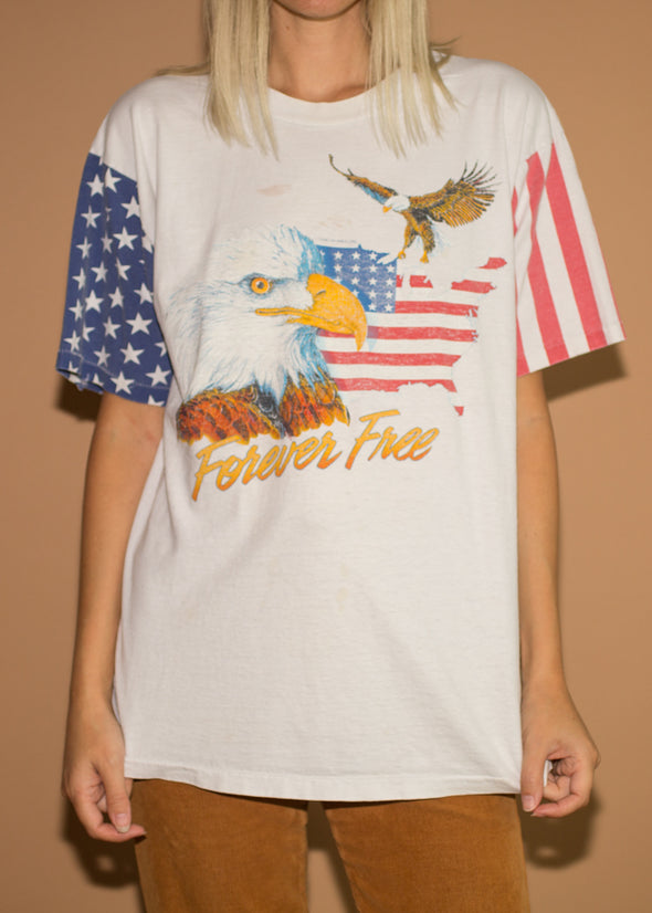 Vintage 90s Forever Free Patriotic Eagle Tee