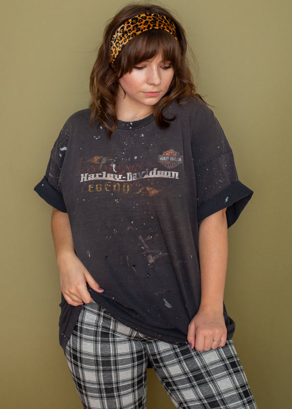 Vintage 90s Paint Splatter Grungy Harley Tee