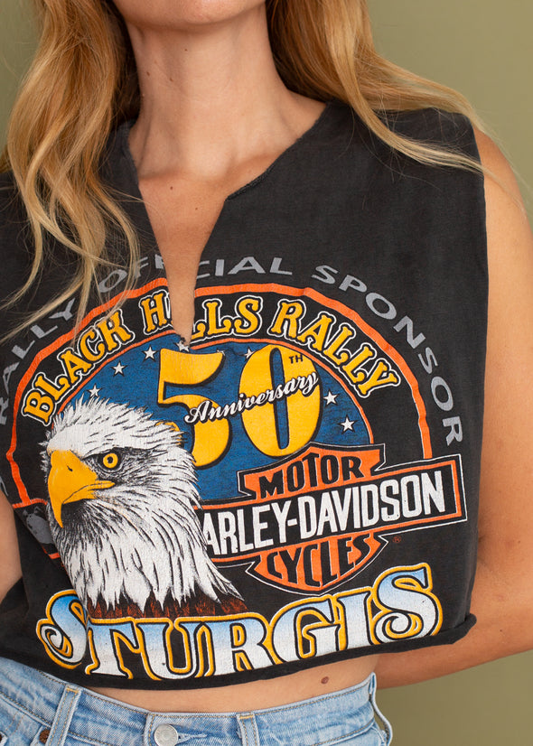 Vintage 1990 Harley Sturgis V Neck Cropped Tank