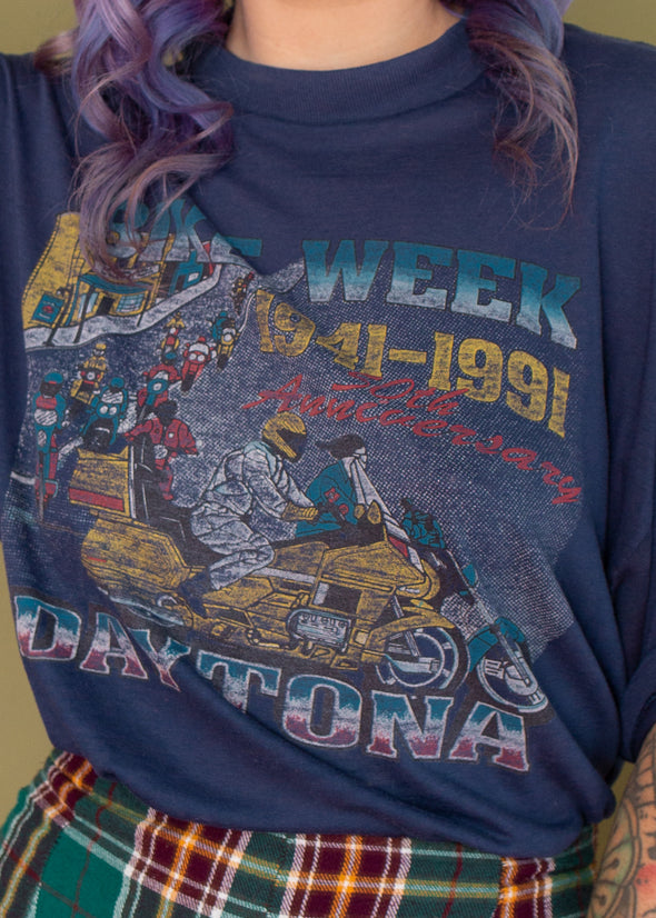 Vintage 1991 Paper Thin Daytona Bike Week Tee