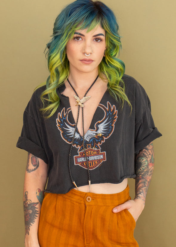 Vintage 90s Deep V Harley Cropped Tee