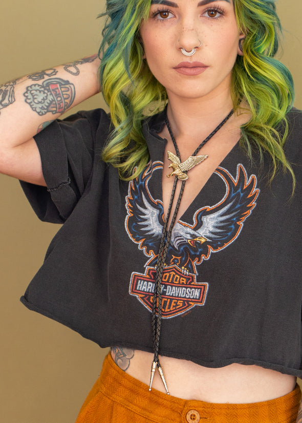 Vintage 90s Deep V Harley Cropped Tee