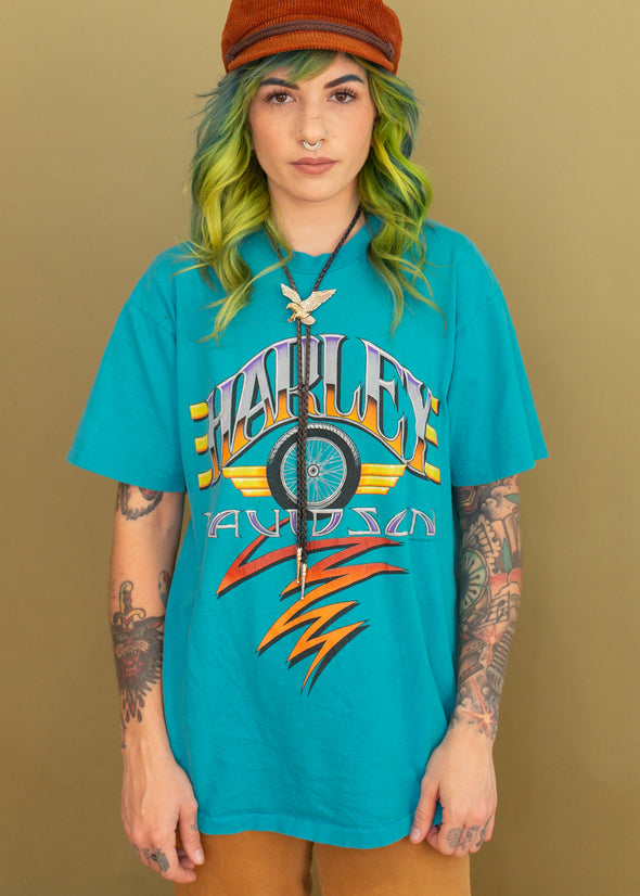 Vintage 1992 Teal Harley Tee