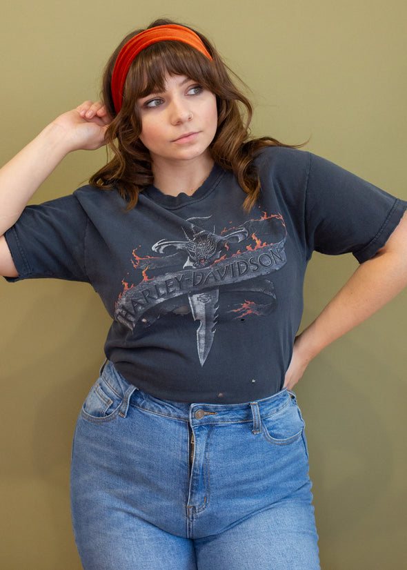 Vintage 90s Grungy Harley Live Free or Die Tee