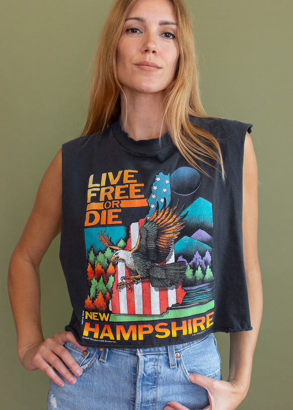 Vintage 1989 Live Free or Die Cropped Tank