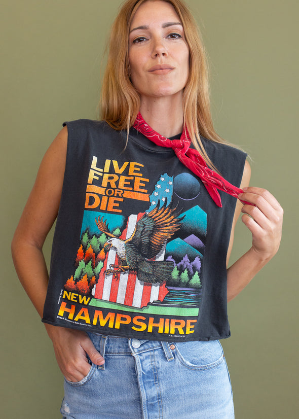 Vintage 1989 Live Free or Die Cropped Tank