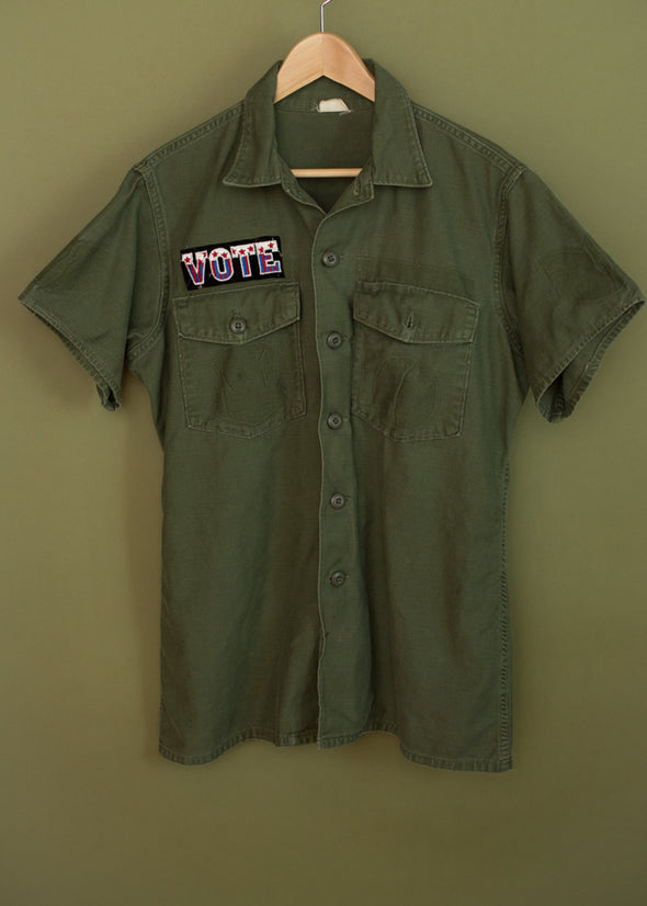 Vintage Short Sleeve Army Jacket with VOTE Patch