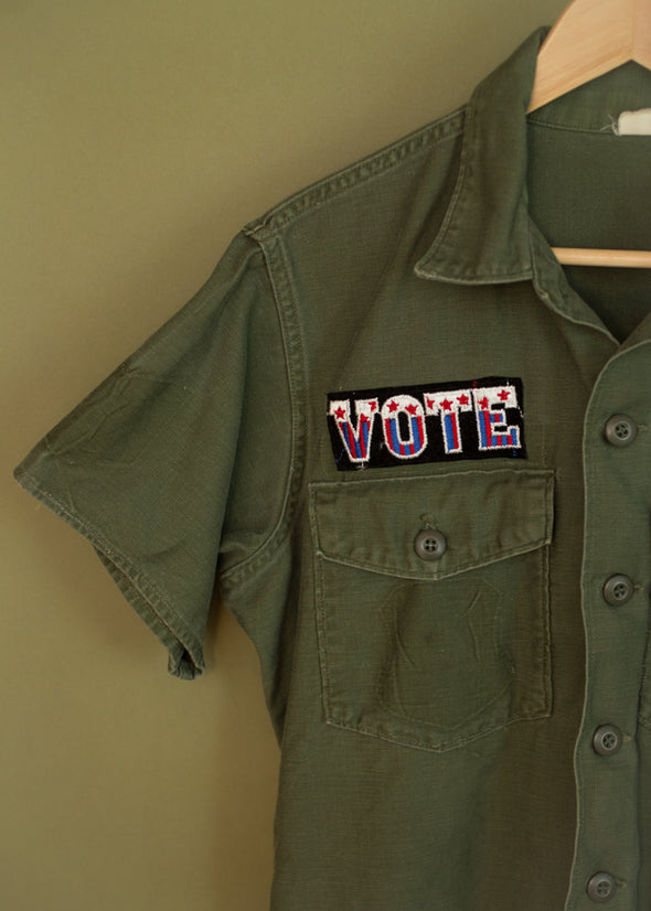 Vintage Short Sleeve Army Jacket with VOTE Patch
