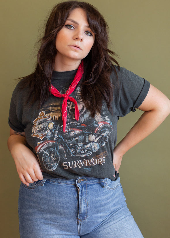 Vintage 1989 Harley 3D Emblem Survivors Tee
