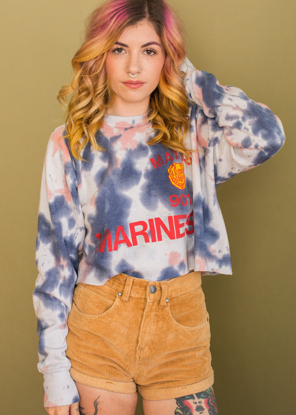 Vintage Marines Tie Dye Cropped Sweatshirt