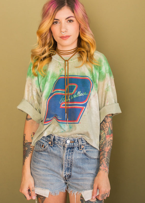 Vintage Rusty Wallace NASCAR Miller Tie Dye Cropped Tee