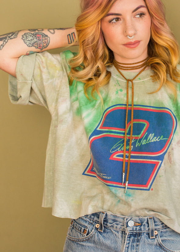 Vintage Rusty Wallace NASCAR Miller Tie Dye Cropped Tee