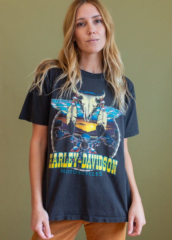 Vintage 90s Cow Skull Harley Tee