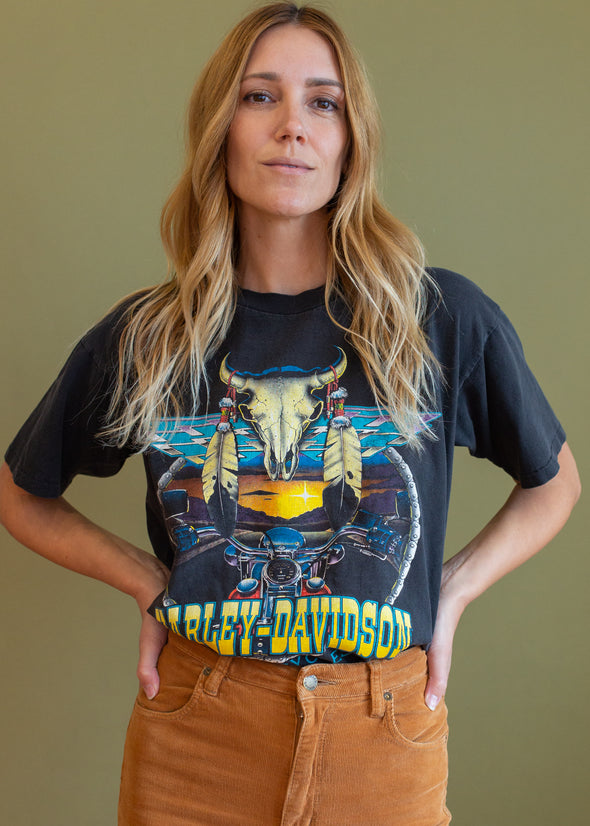Vintage 90s Cow Skull Harley Tee