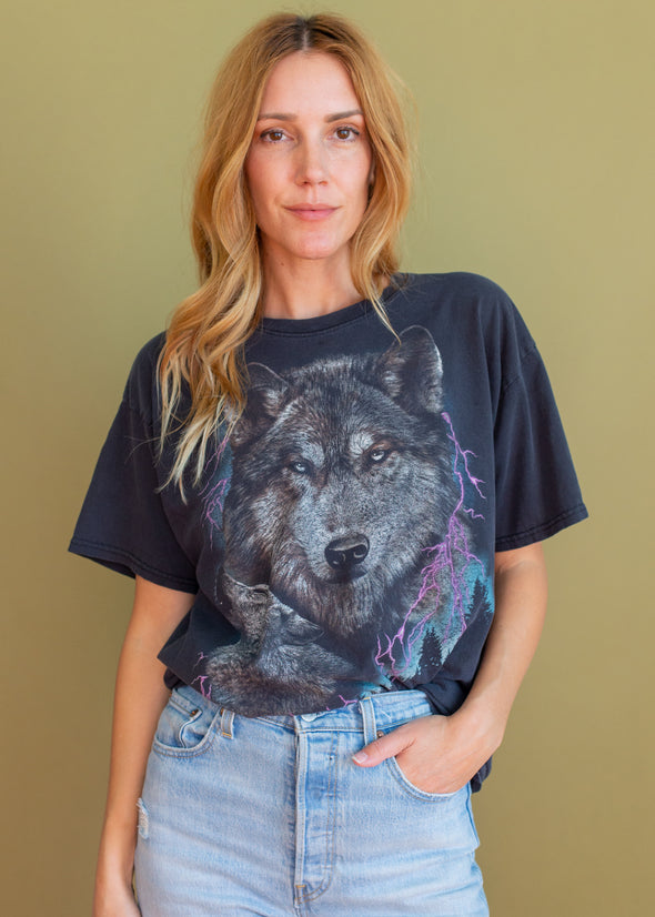 Vintage 90s Wolf and Lightning Tee