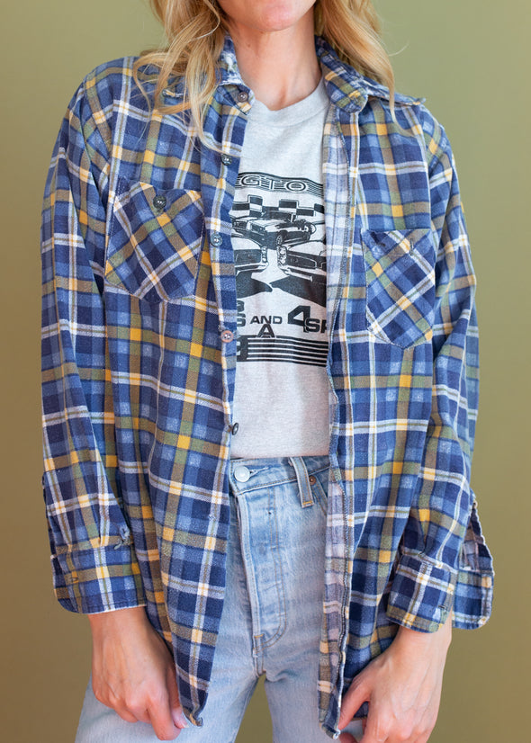 Vintage Blue and Yellow Flannel