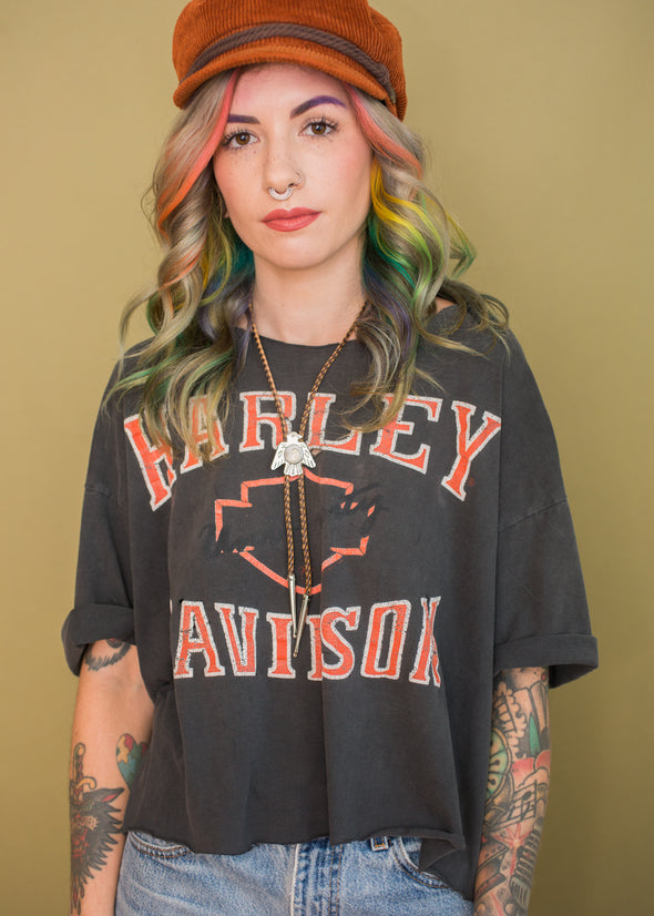 Vintage 90s Grungy Harley Cropped Tee