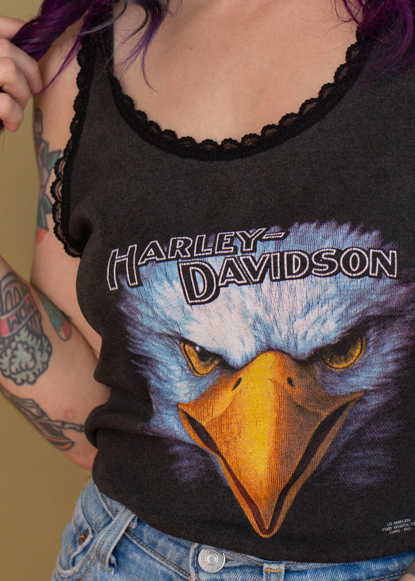 Vintage 80s 3D Emblem Harley Eagle Lace Tank