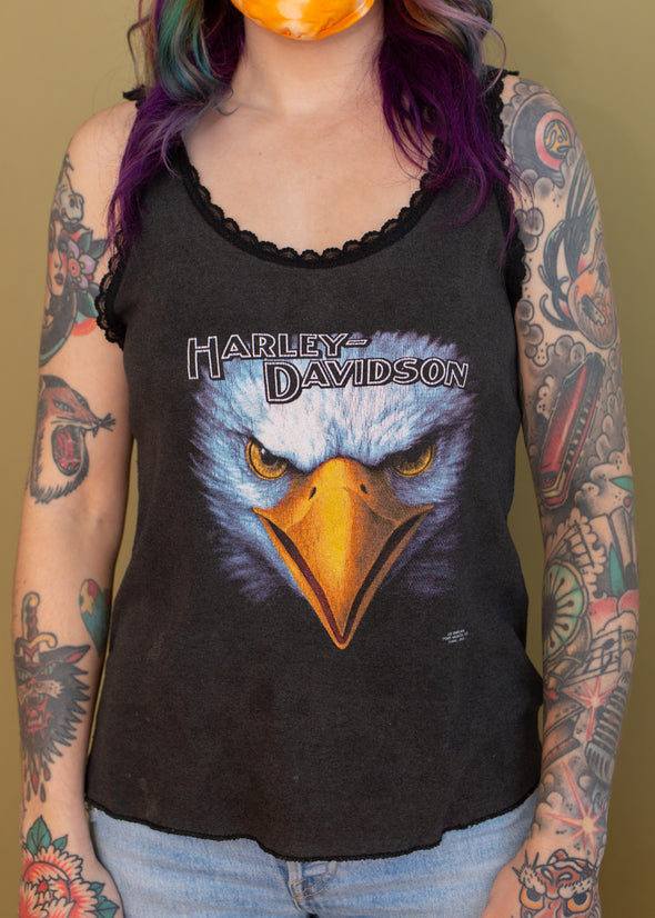 Vintage 80s 3D Emblem Harley Eagle Lace Tank