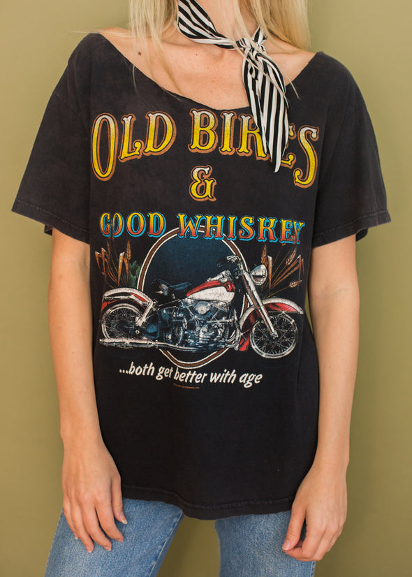 Vintage Off The Shoulder "Old Bikes and Good Whiskey" Tee
