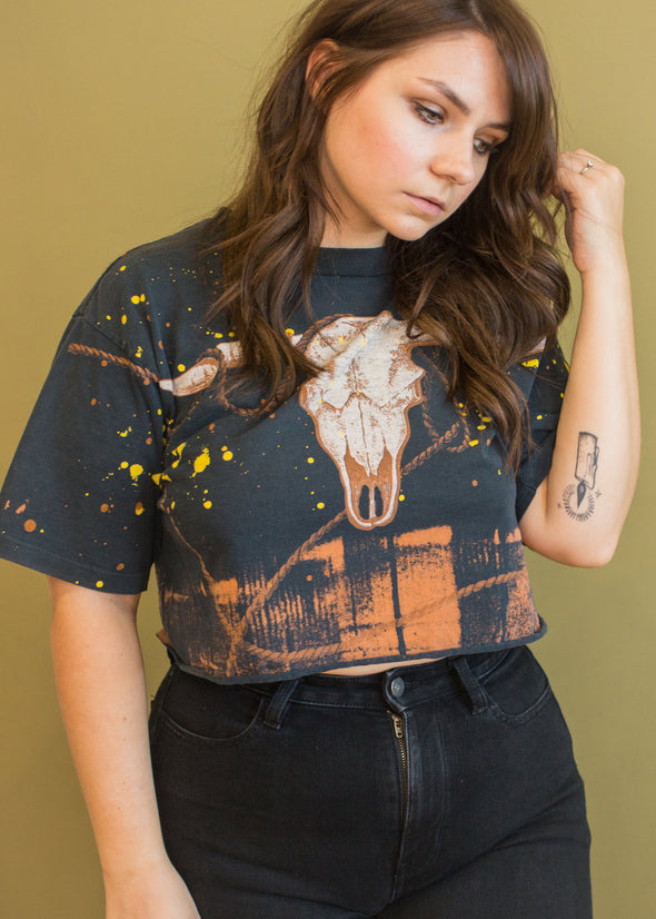 Vintage 90s Splatter Skull Cropped Tee
