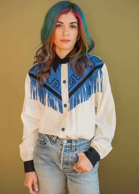Vintage 90s Western Fringe Blouse