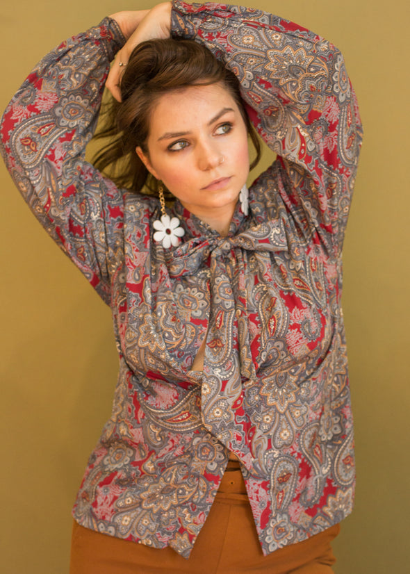 Vintage 90s Paisley Secretary Blouse