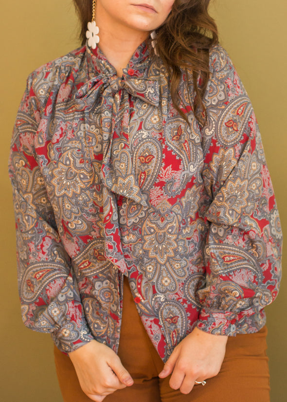 Vintage 90s Paisley Secretary Blouse