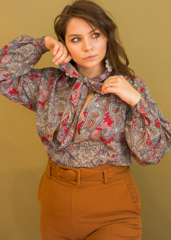 Vintage 90s Paisley Secretary Blouse