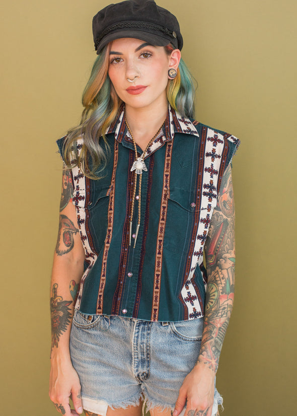 Vintage Southwestern Button Up Cropped Tank