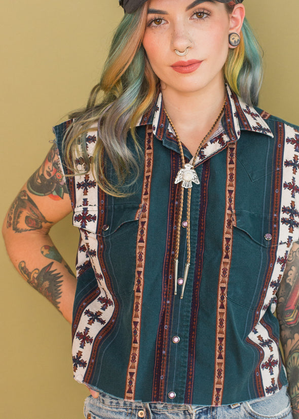 Vintage Southwestern Button Up Cropped Tank