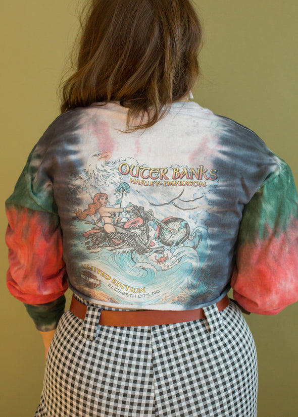 Y2K Harley Cropped Long Sleeve Tie Dye Tee