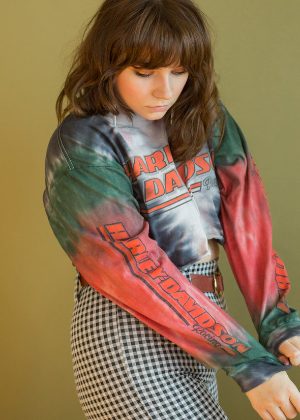 Y2K Harley Cropped Long Sleeve Tie Dye Tee