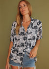 Vintage 90s Black and White Floral Blouse