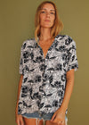 Vintage 90s Black and White Floral Blouse