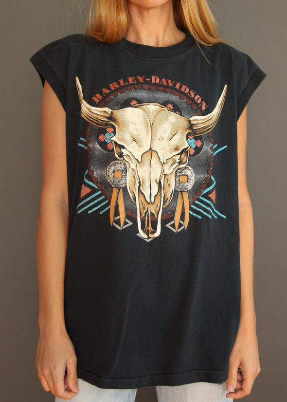Vintage 1993 Harley Cow Skull Muscle Tank