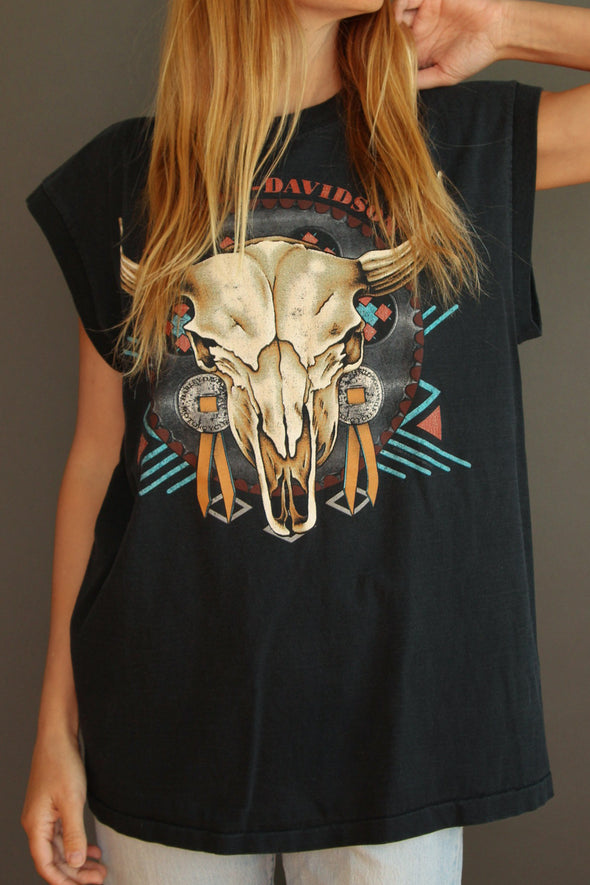 Vintage 1993 Harley Cow Skull Muscle Tank