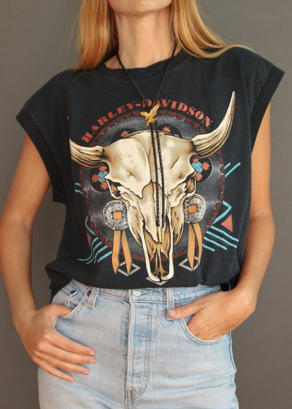 Vintage 1993 Harley Cow Skull Muscle Tank