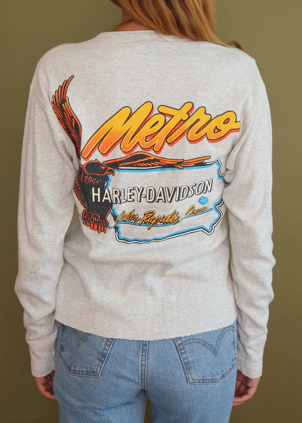Vintage 1995 Harley Cedar Rapids Long Sleeve Henley Tee