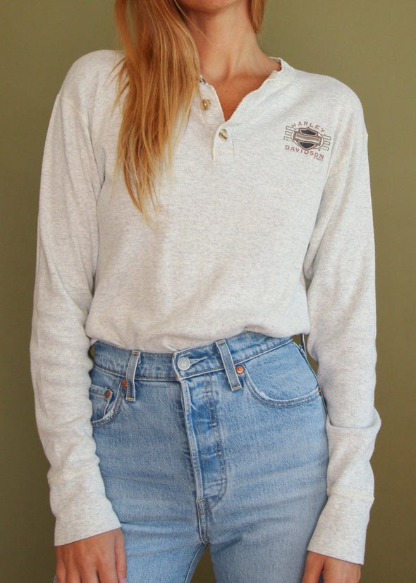 Vintage 1995 Harley Cedar Rapids Long Sleeve Henley Tee
