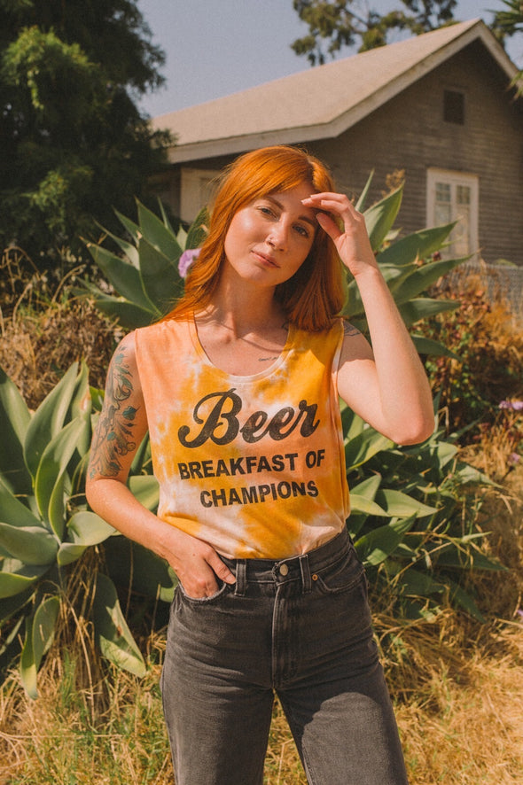 Beer Breakfast of Champions Tie Dye Tank Coral